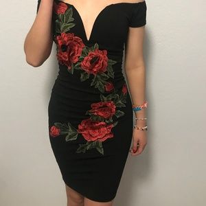 Black Dress with Red Roses